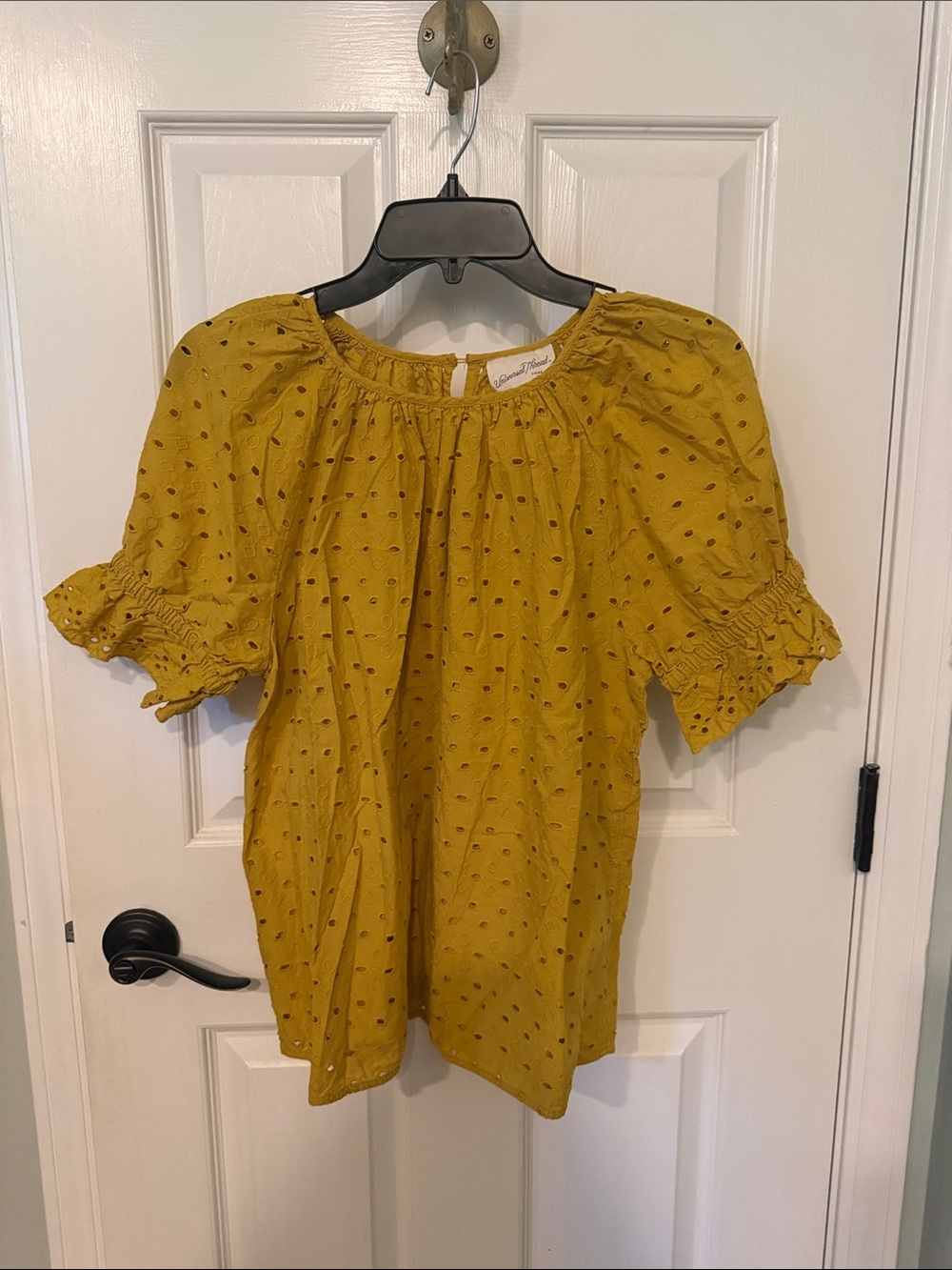Universal Thread Mustard Eyelet Smocked Sleeve Blouse